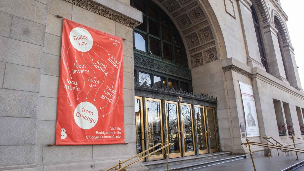 BUDDY signage, Chicago Cultural Center