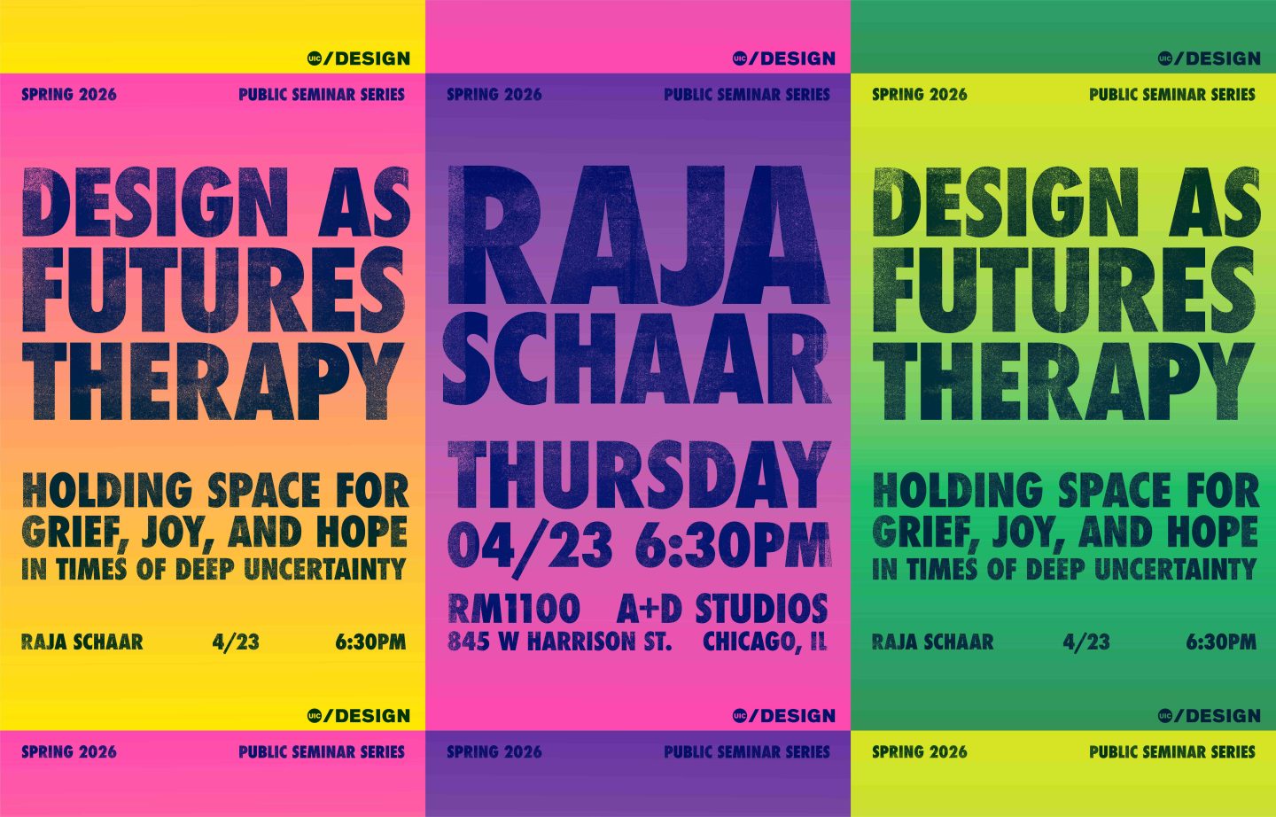 Posters for Raja Schaar public seminar series