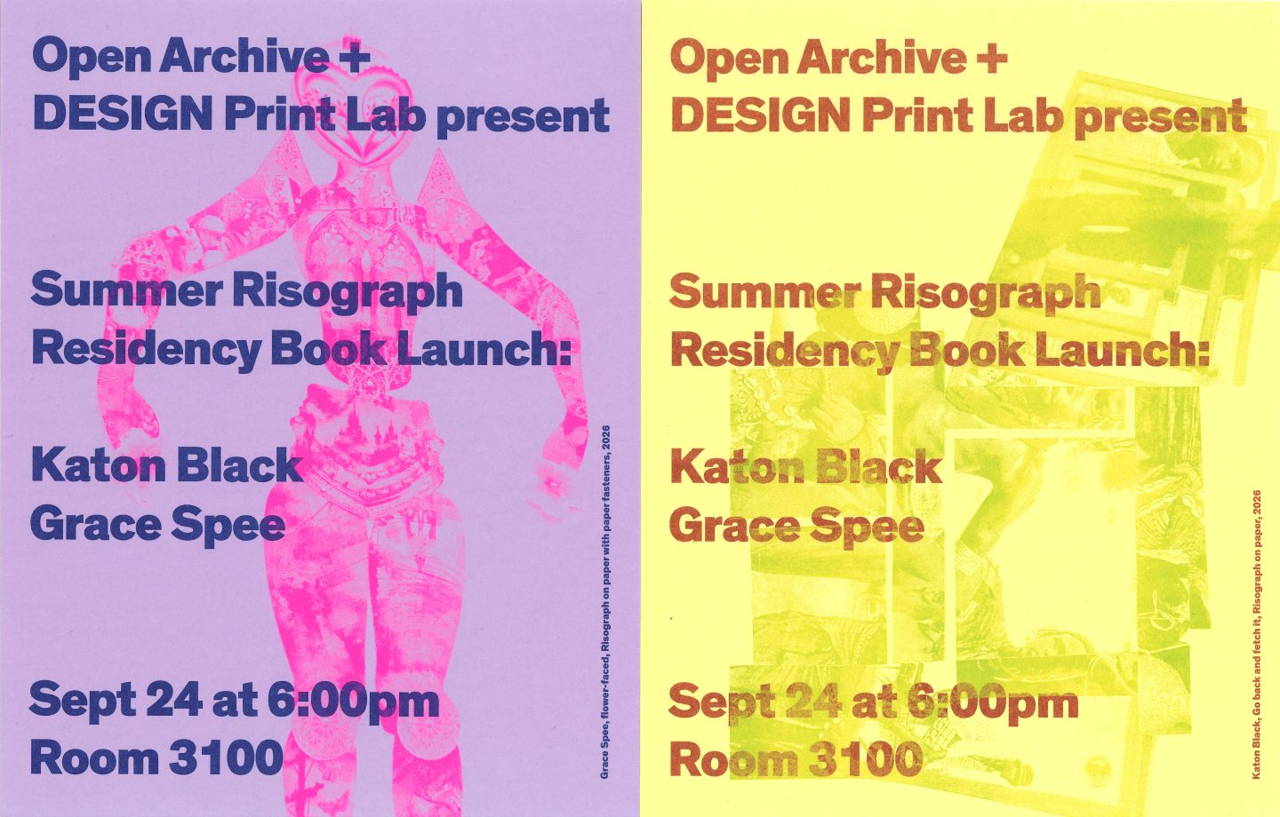 Posters advertising Riso Residency launch event